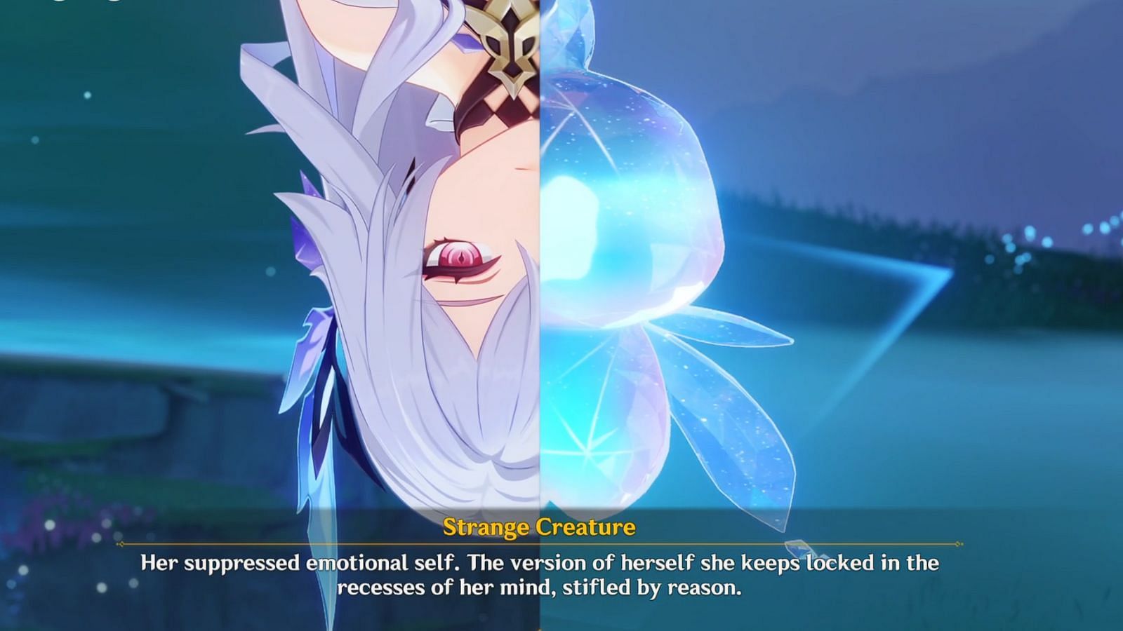 Skirk confronting her suppressed emotions in her inner world (Image via HoYoverse)